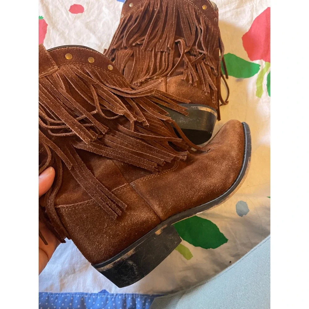 Shyanne Kids‎ Brown Suede Fringe Cowboy Boots Size 3